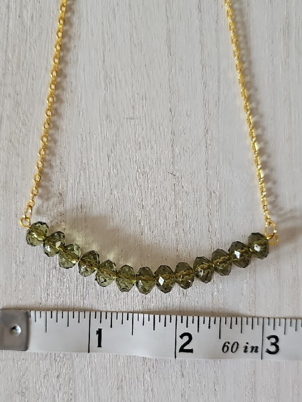 Gold Chain Necklace with Olive Green Faceted Beads - Picture 3 of 4